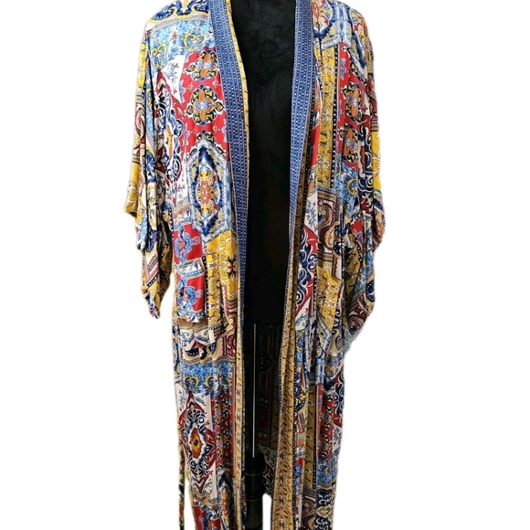 Haute Hippie Colorful Patterned Kimono Robe-Size Small - Picture 6 of 13